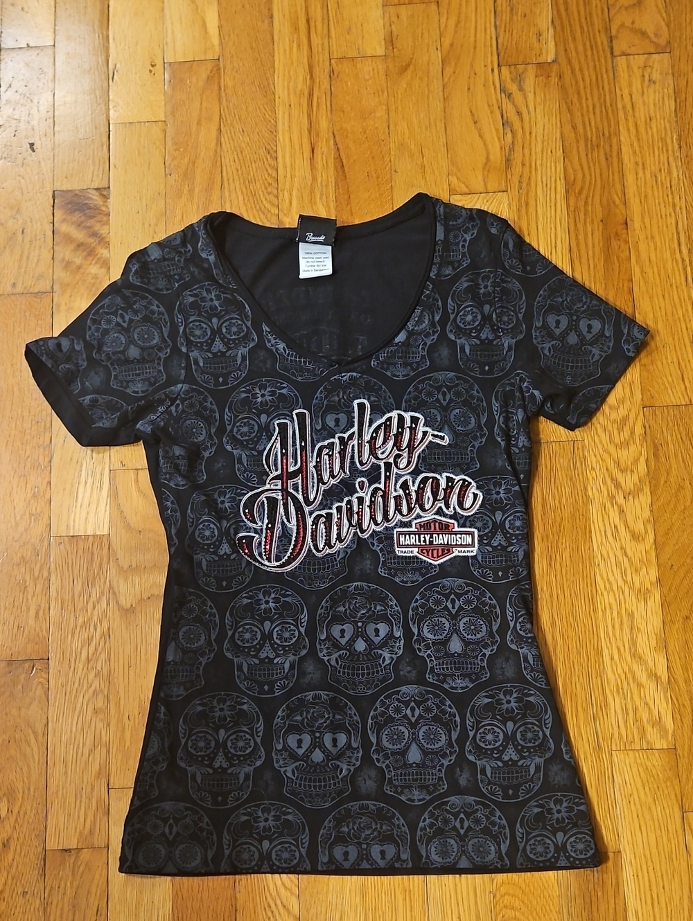 Harley-Davidson Black Skull Pattern Logo Tee